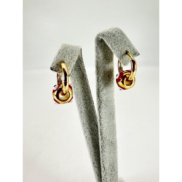 Gold Kırmızı Nazar Boncuklu Küpe